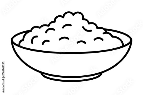 line art Mashed potatoes in bowl with gravy, traditional Thanksgiving food  silhouette vector illustration