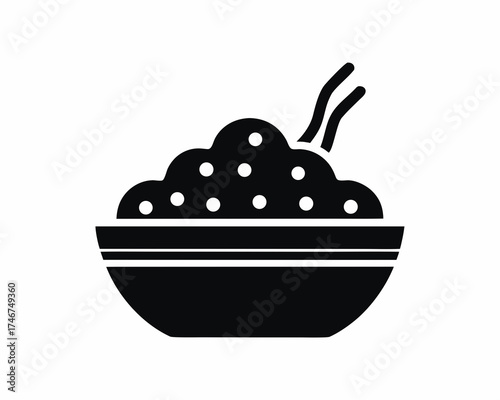 Mashed potatoes in bowl with gravy icon, traditional Thanksgiving food  silhouette vector illustration