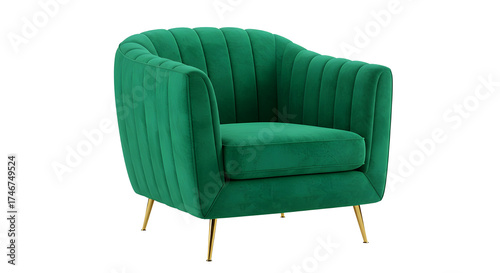 Green Velvet Armchair, Luxury Modern Design — Kursi Berlengan Beludru Hijau, Desain Mewah Modern