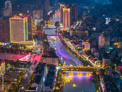 Wallpaper Mural Xuan'en County Hubei Province China city lights sparkle over the river at night. Torontodigital.ca