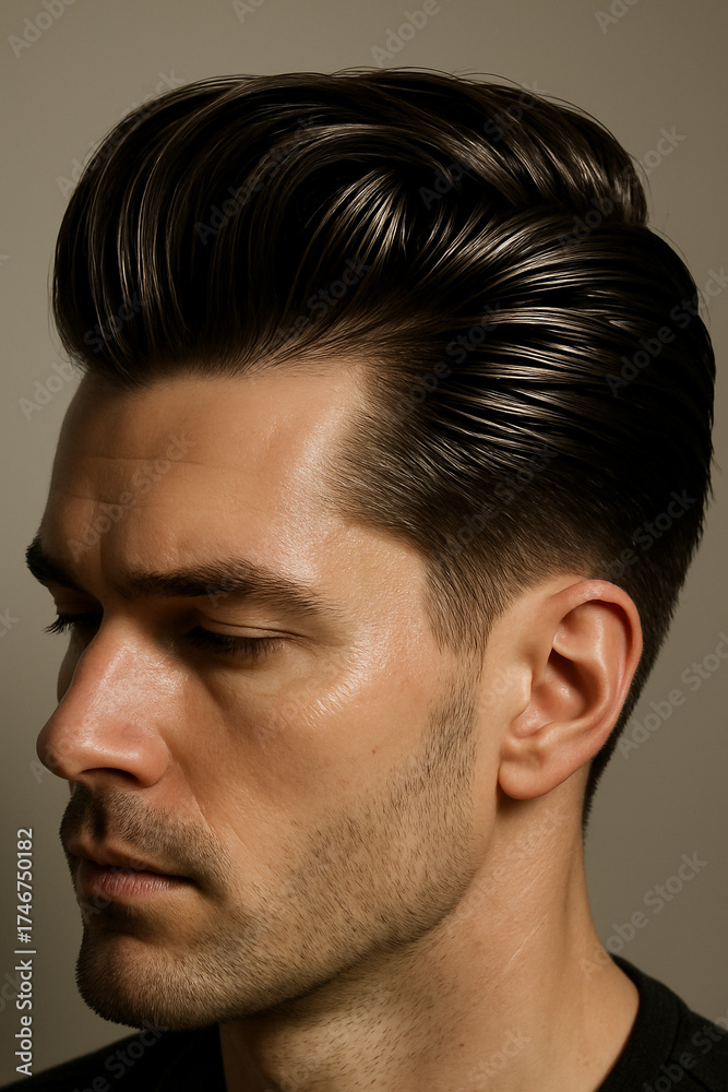 Fototapeta premium Stylish Male Portrait with Classic Pompadour Hairstyle in Studio 