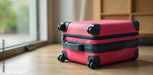 A compact, folded suitcase, ready for storage Perfect for travel organization, space-saving solutions, and minimalist packing Shows clever design and efficient use of space , holiday, minimalist
