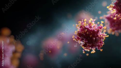 Concept of viral infection and immune response microscopic pathogens in vibrant scientific visualization virus, immune system, infection, microbiology, medical research, biology, s