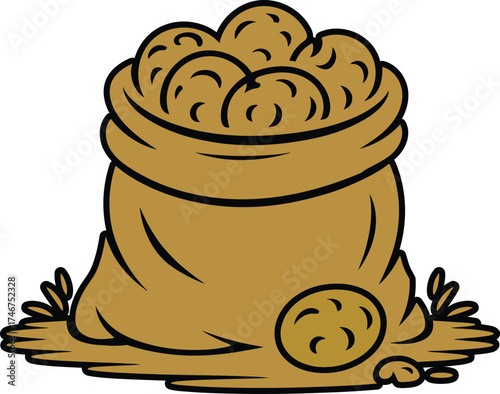 Cartoon Sack of Freshly Harvested Potatoes Vector Illustration