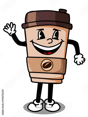 Illustration of a happy takeaway coffee