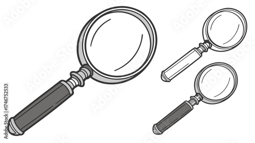 Illustration of three magnifying glasses with varying sizes and positions on a white background
