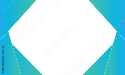 Modern gradient background with blue geometric shapes forming a diamond frame and white center. Perfect for presentations, banners, or technology templates. Clean, minimal, and professional design.