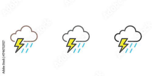 Cloud with rain and lightning bolt, symbolizing a thunderstorm, heavy rain, or bad weather conditions.