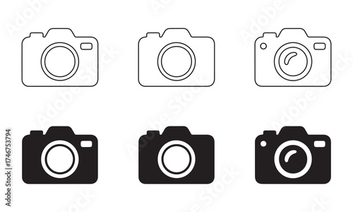 Camera icon vector set, photo camera symbol, photography camera line art. vector illustration