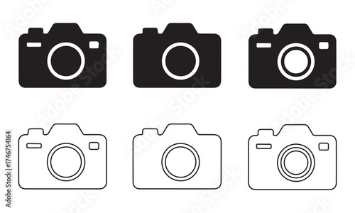 Camera icon vector set, photo camera symbol, photography camera line art. vector illustration