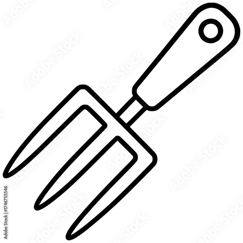 Handy gardening fork outline icon for cultivating soil and planting flowers in the garden