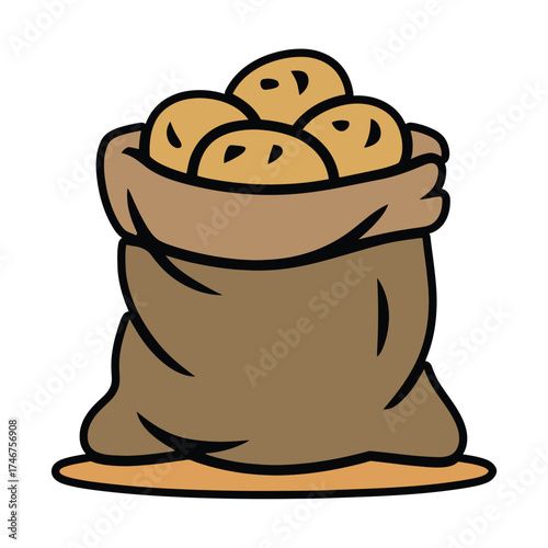 Cartoon Sack of Freshly Harvested Potatoes Vector Illustration