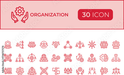 Collection of business organization icons isolated on transparent background
