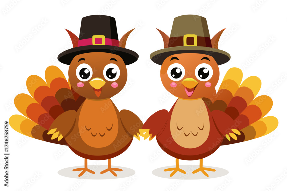 Obraz premium turkey with pilgrim hat Thanksgiving isolated on white background