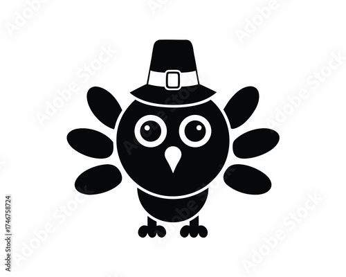 turkey with pilgrim hat icon Thanksgiving silhouette vector illustration