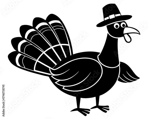 turkey with pilgrim hat Thanksgiving silhouette vector illustration