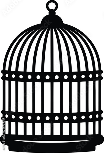 Elegant Birdcage Silhouette Detailed Vector Illustration Design Element Black and White
