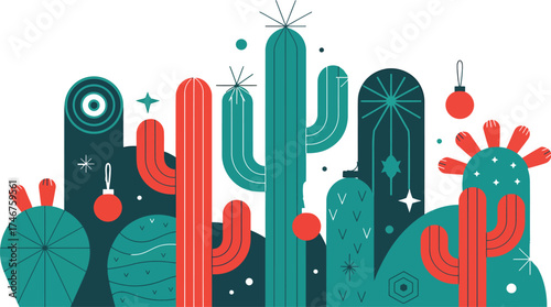Cactus desert christmas holiday season vector illustration background design