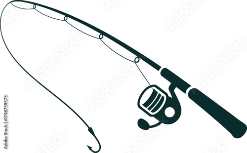 Fishing rod with reel and hook for sport and recreation