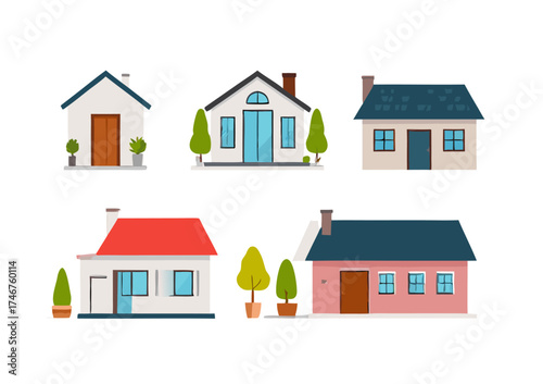 Modern suburban house set vector illustration