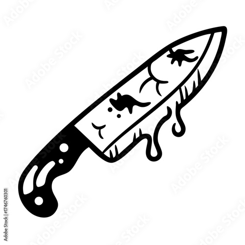 Bloody kitchen knife with stains and dripping blood for Halloween  