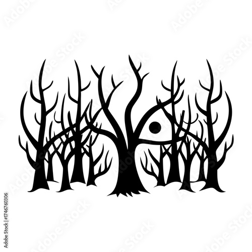 Dark forest with bare trees and a mysterious atmosphere for Halloween  