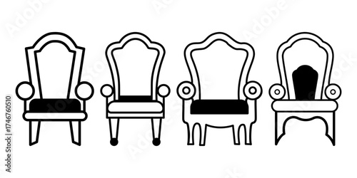 Minimal royal throne icon sets design