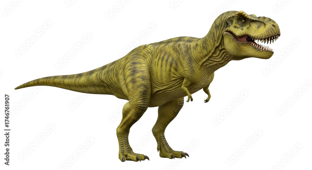 Obraz premium Isolated Tyrannosaurus rex dinosaur posing aggressively in studio lighting looking forward