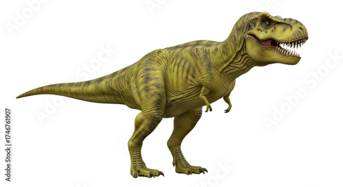 Isolated Tyrannosaurus rex dinosaur posing aggressively in studio lighting looking forward