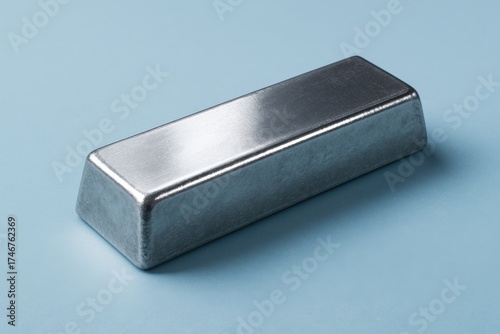 Solid metallic germanium ingot with a smooth reflective surface on a light blue background