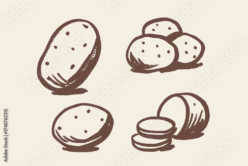 Potato hand drawn sketch rustic bold outline food vector illustration
