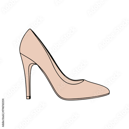 A single high-heeled shoe, rendered in a minimalist style, isolated on white.