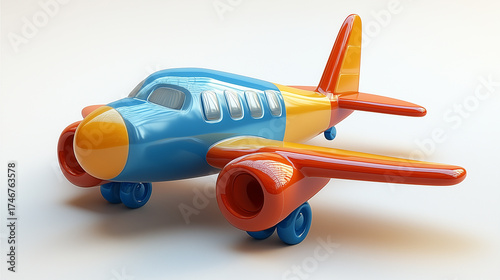 Close-up view of a childrens toy airplane, showcasing the intricate details and vibrant colors