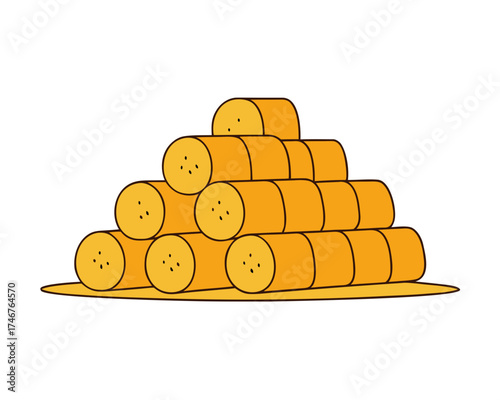 Hay bales stack, farm harvest scene, vector illustration isolated on white background