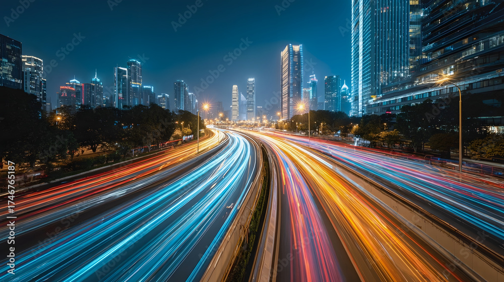 Obraz premium Blurred traffic background at night