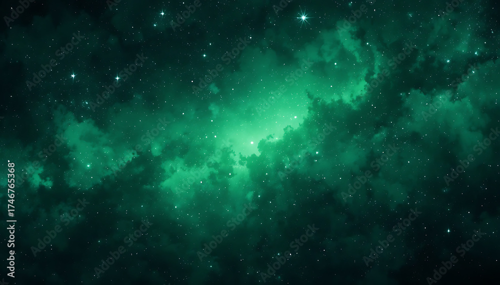 Fototapeta premium Vibrant green nebula with countless stars in deep space
