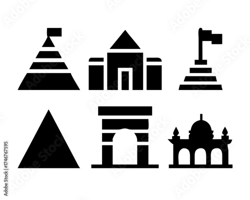Landmarks and monuments icons representing travel