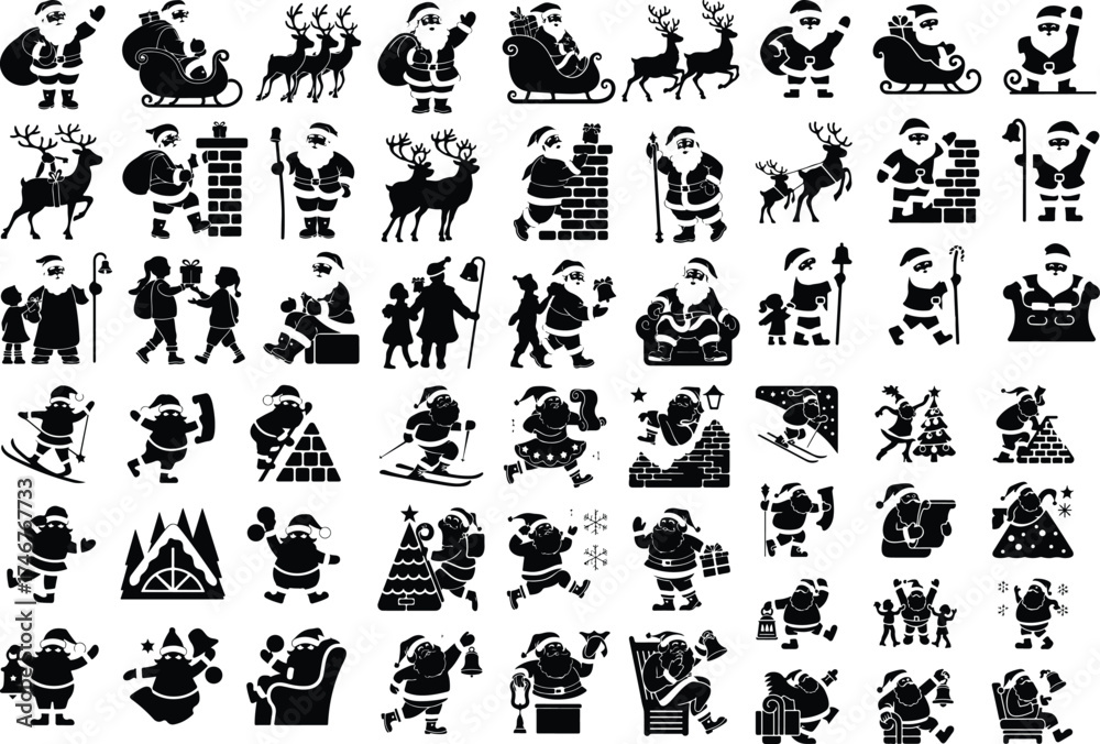 Naklejka premium Santa Claus Silhouette Icon Set Christmas Santa Icon Silhouette Collection