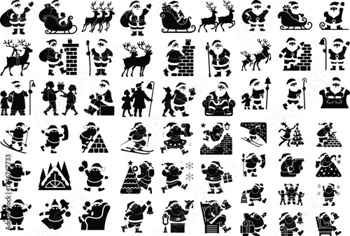 Santa Claus Silhouette Icon Set Christmas Santa Icon Silhouette Collection