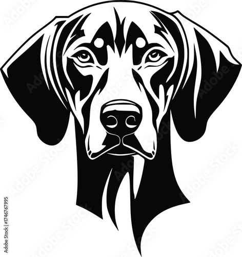 Redbone Coonhound head silhouette with droopy ears, strong muzzle, and calm gaze in black vector