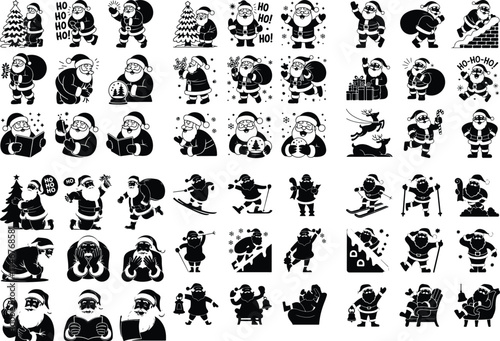 Santa Claus Silhouette Icon Set Christmas Santa Icon Silhouette Collection