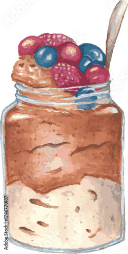 Watercolor Dessert Jar with Berries