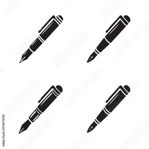 Rollerball Pen Solid Icons Office Set