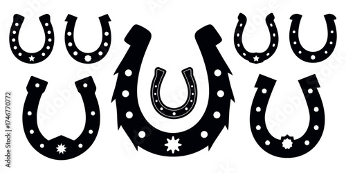 Horseshoe silhouette set, hand drawn lucky symbols
