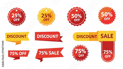 Discount Sticker and Price Tag Vector Set – Percentage Labels for Promotion and Marketing