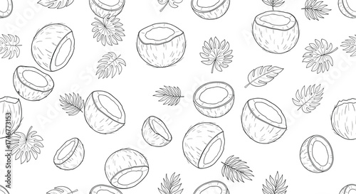 A scattered pattern of stylized cross-sections of seeds and spiky seed pods.