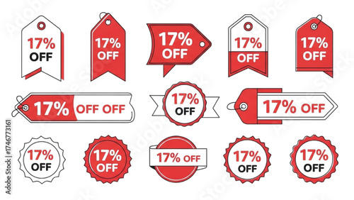 Discount Sticker and Price Tag Vector Set – Percentage Labels for Promotion and Marketing