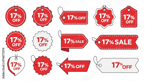 Discount Sticker and Price Tag Vector Set – Percentage Labels for Promotion and Marketing