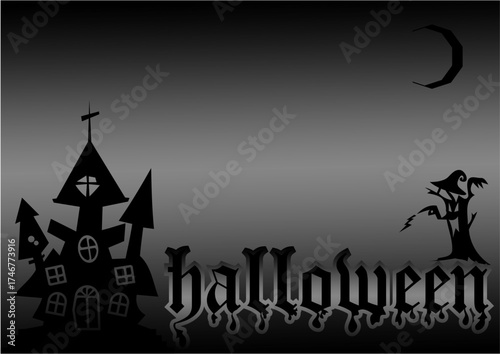 Spooky Haunted House Halloween Background – Dark Night Horror Illustration-Dark Halloween background with haunted house, spooky tree, and creepy moon. Perfect for horror, party invitations, posters
