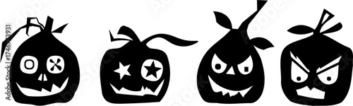 Funny and Scary Pumpkin Faces Silhouette – Halloween Jack O’Lantern Vector Art